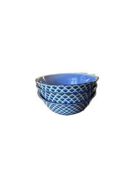Certified International Blue Fish Scale Embossed Porcelain Cereal Bowls Set of 3